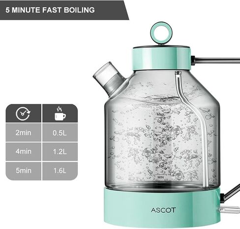ASCOT Electric Kettle, Glass Electric Tea Kettle Gifts for Men/Women/Family 1.5L 1500W Borosilicate Glass Tea Heater, with Auto Shut-Off and Boil-Dry Protection in Kuwait