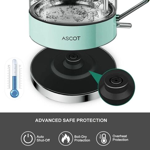 ASCOT Electric Kettle, Glass Electric Tea Kettle Gifts for Men/Women/Family 1.5L 1500W Borosilicate Glass Tea Heater, with Auto Shut-Off and Boil-Dry Protection in Kuwait