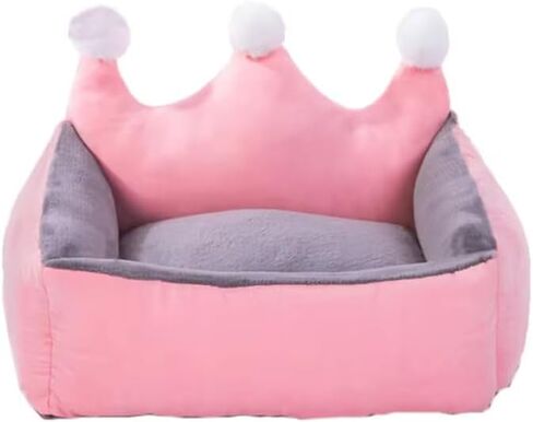 Cute Crown Pet Princess Beds for Small Dogs Luxurious Crown Dog Priness Beds Winter Warm Puppy Cat Sofa Bed Shih Tzu Yorkies Kennels Removable Mascotas Supplies (Pink Crown, S Below 4.0kg) in Kuwait