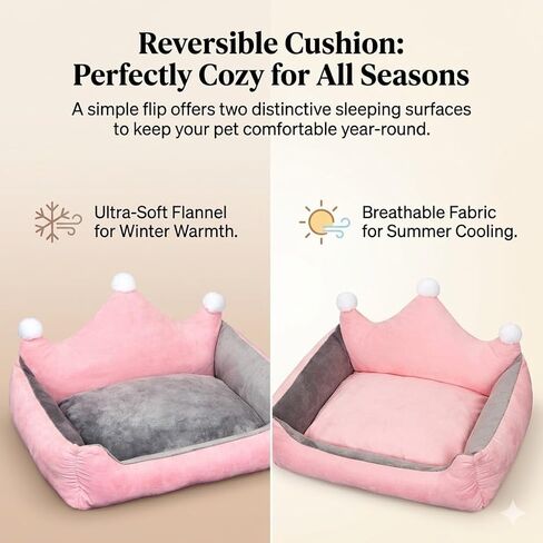 Cute Crown Pet Princess Beds for Small Dogs Luxurious Crown Dog Priness Beds Winter Warm Puppy Cat Sofa Bed Shih Tzu Yorkies Kennels Removable Mascotas Supplies (Pink Crown, S Below 4.0kg) in Kuwait