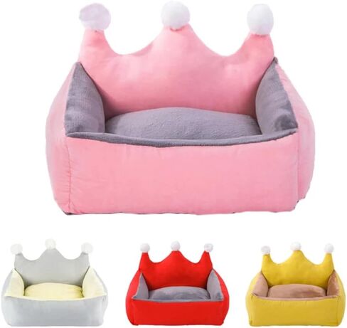 Cute Crown Pet Princess Beds for Small Dogs Luxurious Crown Dog Priness Beds Winter Warm Puppy Cat Sofa Bed Shih Tzu Yorkies Kennels Removable Mascotas Supplies (Pink Crown, S Below 4.0kg) in Kuwait