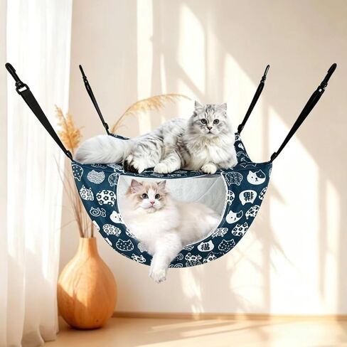 Cat Cage Hammock, Adjustable Pet Cat Bed, Soft Sleeping Cat Bed, Suitable for Cats, Puppies, Bunnies and Other Pets, Blue Cat Pattern, L(18.5 * 10.6 * 14.9in) in Kuwait