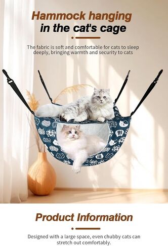 Cat Cage Hammock, Adjustable Pet Cat Bed, Soft Sleeping Cat Bed, Suitable for Cats, Puppies, Bunnies and Other Pets, Blue Cat Pattern, L(18.5 * 10.6 * 14.9in) in Kuwait
