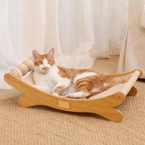 Cat Scratcher Bed Bone Shape Wooden Cat Sofa Bed with Ball Toy Indoor Cat Scratching Lounge Bed Durable Pet Recliner for Cats in Kuwait