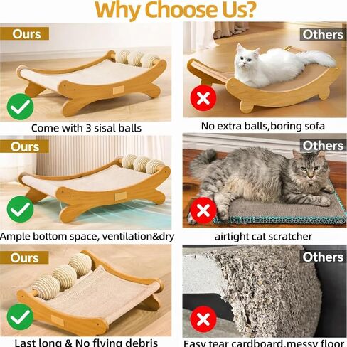 Cat Scratcher Bed Bone Shape Wooden Cat Sofa Bed with Ball Toy Indoor Cat Scratching Lounge Bed Durable Pet Recliner for Cats in Kuwait