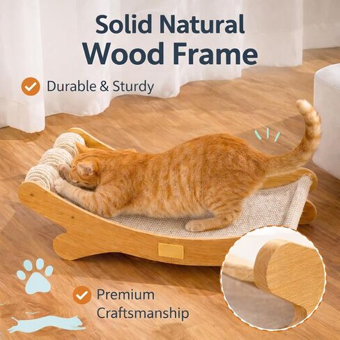Cat Scratcher Bed Bone Shape Wooden Cat Sofa Bed with Ball Toy Indoor Cat Scratching Lounge Bed Durable Pet Recliner for Cats in Kuwait