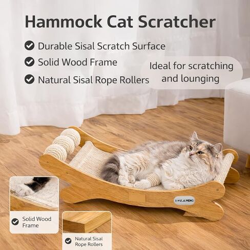 Cat Scratcher Bed Bone Shape Wooden Cat Sofa Bed with Ball Toy Indoor Cat Scratching Lounge Bed Durable Pet Recliner for Cats in Kuwait