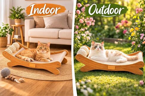 Cat Scratcher Bed Bone Shape Wooden Cat Sofa Bed with Ball Toy Indoor Cat Scratching Lounge Bed Durable Pet Recliner for Cats in Kuwait