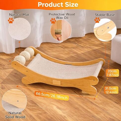 Cat Scratcher Bed Bone Shape Wooden Cat Sofa Bed with Ball Toy Indoor Cat Scratching Lounge Bed Durable Pet Recliner for Cats in Kuwait