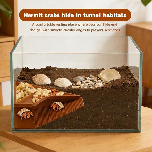 Hermit Crab Hideout with Dual Food Bowls, Hermit Crab Habitat with Climbing Tunnel and Viewing Window, Hermit-Crab Tank Accessories for Gecko Frog Tortoise(Color:Brown) in Kuwait