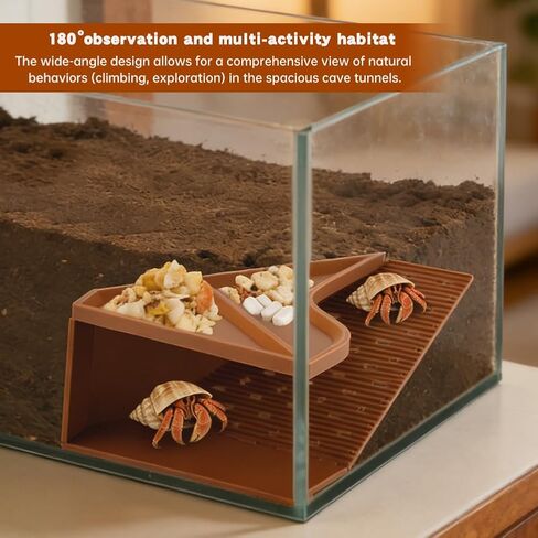 Hermit Crab Hideout with Dual Food Bowls, Hermit Crab Habitat with Climbing Tunnel and Viewing Window, Hermit-Crab Tank Accessories for Gecko Frog Tortoise(Color:Brown) in Saudi Arabia