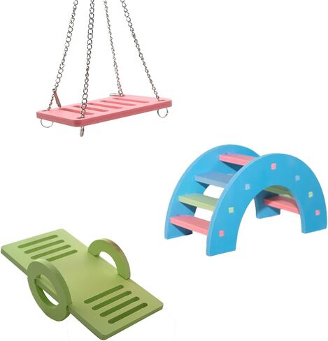 Hamster Toys, Rainbow Bridge & Swing & Seesaw Guinea Pig Toys Set DIY Rat Toys for Small Animals to Exercise and Have Fun (B, 3Pcs) in Saudi Arabia