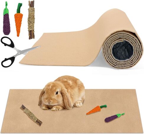 Rabbit Scratching Pad Set, 12 Inch X 6.56 Bunny Scratch Pad with Bunny Toys & Scissors, Trimmable Self-Adhesive Mat for Claw Teeth Care, Cage & Furniture Protector for Rabbits Small Animals in Saudi Arabia