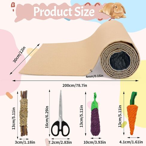 Rabbit Scratching Pad Set, 12 Inch X 6.56 Bunny Scratch Pad with Bunny Toys & Scissors, Trimmable Self-Adhesive Mat for Claw Teeth Care, Cage & Furniture Protector for Rabbits Small Animals in Saudi Arabia