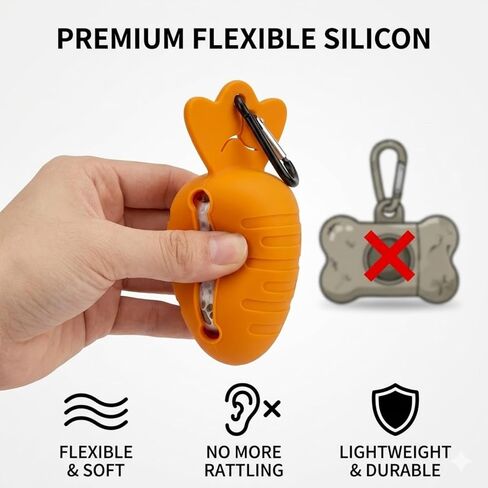 Dog Poop Bag Holder for Leash with Hands-Free Clip, 3 Pack Cute Carrot Silicone Bag Dispenser with Metal Carabiner, Quiet Walking Accessories (Pink, Orange, Blue) in Kuwait