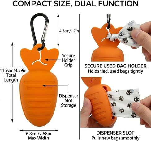 Dog Poop Bag Holder for Leash with Hands-Free Clip, 3 Pack Cute Carrot Silicone Bag Dispenser with Metal Carabiner, Quiet Walking Accessories (Pink, Orange, Blue) in Kuwait