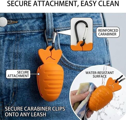 Dog Poop Bag Holder for Leash with Hands-Free Clip, 3 Pack Cute Carrot Silicone Bag Dispenser with Metal Carabiner, Quiet Walking Accessories (Pink, Orange, Blue) in Kuwait
