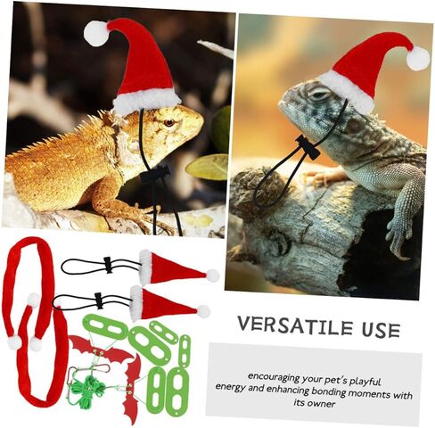 Bearded Dragon Lizard Harness Leash Set with Christmas Hat and Scarf, Small Animal Traction Rope for Outdoor Walking and Escape Prevention, Reptile Pet Leash for Bearded Dragons in Kuwait