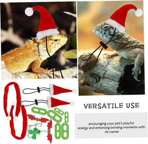 Adjustable Reptile Lizard Leash and Harness Set with Hat and Scarf, Small Bearded Dragon and Gecko Traction Rope for Outdoor Use, Holiday Pet Costume Accessory in Kuwait