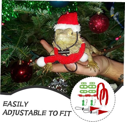 Adjustable Reptile Lizard Leash and Harness Set with Hat and Scarf, Small Bearded Dragon and Gecko Traction Rope for Outdoor Use, Holiday Pet Costume Accessory in Kuwait
