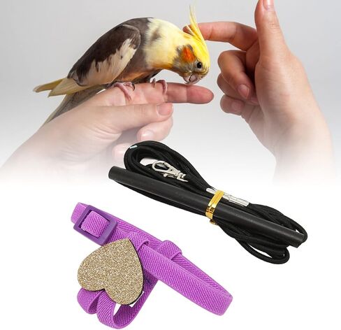 Pet Bird Harness Leash, Elastic Adjustable Lightweight Parrot Flying Leash Straps, Purple Small - Soft Comfortable Material, Heart - Shaped Adjustable Design, Ideal for Bird (M) in Saudi Arabia