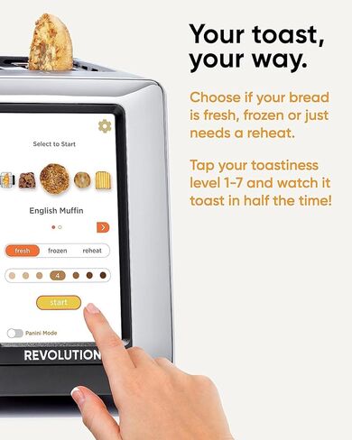 محمصة الخبز التي تعمل باللمس Revolution R180S، محمصة الخبز الذكية ذات شريحتين مع تقنية InstaGLO الحاصلة على براءة اختراع ووضع بانيني in Kuwait