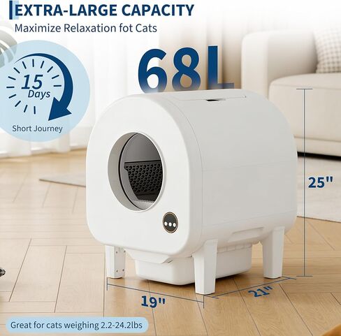 Garvee Self-Cleaning Cat Litter Box, Automatic Smart Pet Litter Box, Large Capacity for Multiple Cats, WiFi-Enabled App Control with Safety Sensors w/Garage Bags in Kuwait