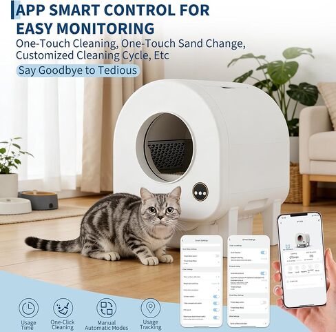 Garvee Self-Cleaning Cat Litter Box, Automatic Smart Pet Litter Box, Large Capacity for Multiple Cats, WiFi-Enabled App Control with Safety Sensors w/Garage Bags in Kuwait