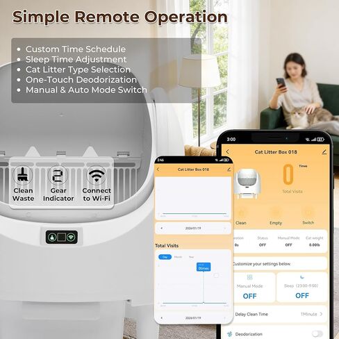 Self Cleaning Litter Box, 65L Automatic Cat Litter Box with APP Control, Anti-Pinch & Safety Sensor, Cat Litter Box with Odor Control for Multi Cats, Includes 1 Roll Waste Bag in Kuwait