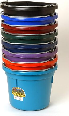 دلو علف الحيوانات البلاستيكي ذو الظهر المسطح من Little Giant® | دلو تغذية الحيوانات بمقبض معدني | علف الخيول ودلو الماء | 22 كوارت | أزرق in Kuwait