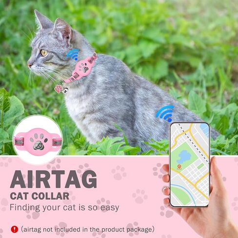 scenereal airtag طوق القط الانفصالية، عاكس طوق القط الوردي airtag، نظام تحديد المواقع لطيف طوق القط مع أجراس وحامل علامة الهواء التفاح، يتوهج في الياقات الحيوانات الأليفة الظلام لصبي فتاة القطط والقطط والجراء in Kuwait