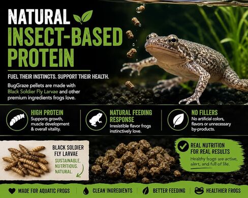 African Dwarf Frog Food – High Protein Sinking Pellets for Aquatic Frogs – Natural Insect-Based Diet – BugGraze 3oz in Kuwait