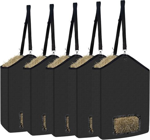 ESMING 2Pcs 600D Oxford Hanging Hay Feeder Bag Compatible with Horses Donkeys Cows Llamas Ostriches or Other Animals Suitable for Indoor/Outdoor use Black in Kuwait