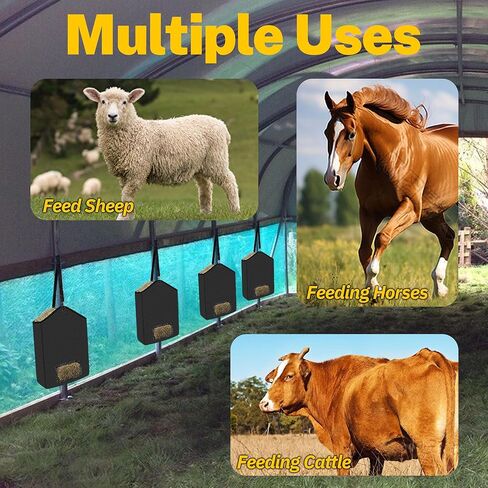 ESMING 2Pcs 600D Oxford Hanging Hay Feeder Bag Compatible with Horses Donkeys Cows Llamas Ostriches or Other Animals Suitable for Indoor/Outdoor use Black in Kuwait