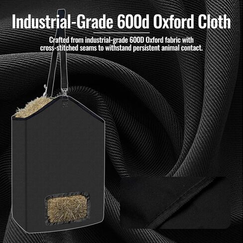 ESMING 2Pcs 600D Oxford Hanging Hay Feeder Bag Compatible with Horses Donkeys Cows Llamas Ostriches or Other Animals Suitable for Indoor/Outdoor use Black in Kuwait