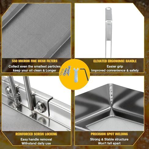 13.75"x13.6" Commercial Deep Fryer Filter, 550 Micron 304 Stainless Steel Fryer Oil Filter, +20% Thickened Deep Fryer Strainer, Fryer Baskets Accessory,Extend Oil Lifespan,Compatible with AF45/TK45 in Kuwait
