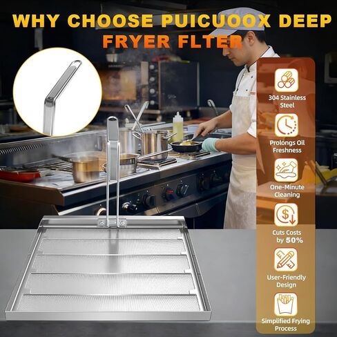 13.75"x13.6" Commercial Deep Fryer Filter, 550 Micron 304 Stainless Steel Fryer Oil Filter, +20% Thickened Deep Fryer Strainer, Fryer Baskets Accessory,Extend Oil Lifespan,Compatible with AF45/TK45 in Kuwait