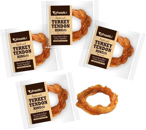 A Freschi srl Turkey Tendons for Dogs, USA-Sourced Human Grade, Rawhide-Free Long-Lasting Puppy Chews, All Natural Hypoallergenic Dog Treats for Small Breeds, 8 oz Pack Variety (S) in Kuwait