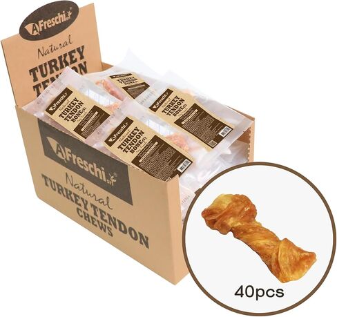A Freschi srl Turkey Tendons for Dogs, USA-Sourced Human Grade, Rawhide-Free Long-Lasting Puppy Chews, All Natural Hypoallergenic Dog Treats for Small Breeds, 8 oz Pack Variety (S) in Kuwait