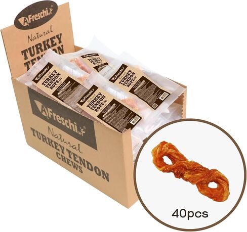 A Freschi srl Turkey Tendons for Dogs, USA-Sourced Human Grade, Rawhide-Free Long-Lasting Puppy Chews, All Natural Hypoallergenic Dog Treats for Small Breeds, 8 oz Pack Variety (S) in Kuwait