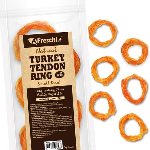 A Freschi srl Turkey Tendons for Dogs, USA-Sourced Human Grade, Rawhide-Free Long-Lasting Puppy Chews, All Natural Hypoallergenic Dog Treats for Small Breeds, 8 oz Pack Variety (S) in Kuwait
