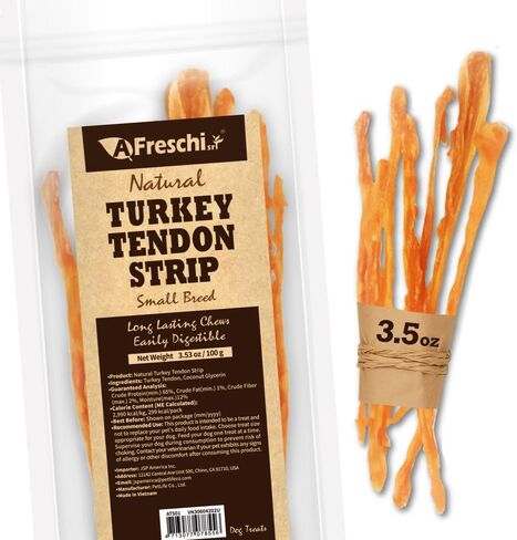A Freschi srl Turkey Tendons for Dogs, USA-Sourced Human Grade, Rawhide-Free Long-Lasting Puppy Chews, All Natural Hypoallergenic Dog Treats for Small Breeds, 8 oz Pack Variety (S) in Kuwait