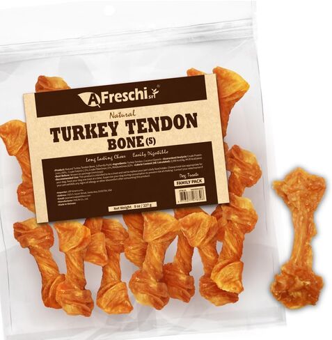 A Freschi srl Turkey Tendons for Dogs, USA-Sourced Human Grade, Rawhide-Free Long-Lasting Puppy Chews, All Natural Hypoallergenic Dog Treats for Small Breeds, 8 oz Pack Variety (S) in Kuwait