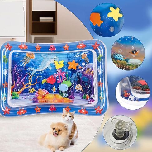 2 Pieces Upgraded Thickened Cat Water Mat,Interactive Cat Toy for Indoor Cats to Exercise, Hunting,Swatting, Anti-Scratch Leak Proof Foldable Water Sensory Play Mat with Fish for Pet Play in Kuwait