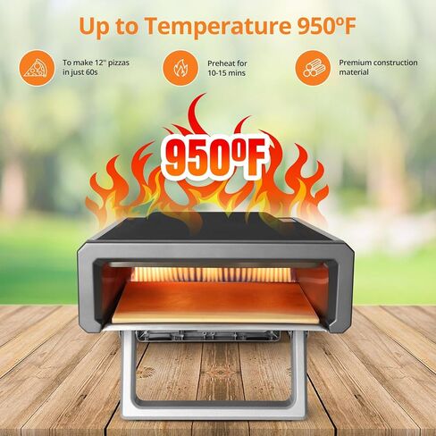 Gas Pizza Oven Outdoor - 12 Inch Propane Pizza Oven High Heat 950°F - Professional Grade Stainless Steel Interior - Fast Preheating Pizza Maker for Artisan Neapolitan Pizza, Steaks, Fish in Kuwait