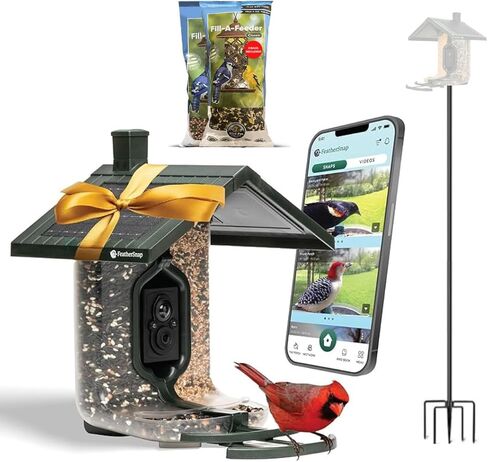 Feathersnap Smart Birdfeeder with AI Identification and Wi-Fi Solar Powered, Captures HD Pictures and Videos Sent Directly to Your Phone (Bird Feeder, Pole, & Starter Kit) in Kuwait