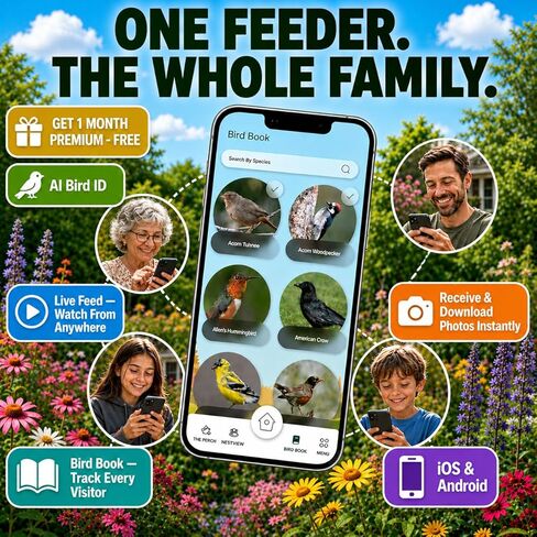 Feathersnap Smart Birdfeeder with AI Identification and Wi-Fi Solar Powered, Captures HD Pictures and Videos Sent Directly to Your Phone (Bird Feeder, Pole, & Starter Kit) in Kuwait