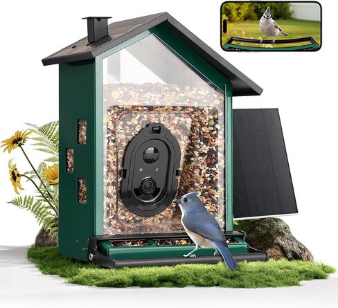 TT Nature Bird Feeder with Camera, Smart Bird Feeder with Heavy-Duty Chew-Proof Metal Casing, Solar Powered, AI Identify & Instant Notifications, 3.2L Large Capacity, Ideal Gift for Mother‘s Day in Kuwait