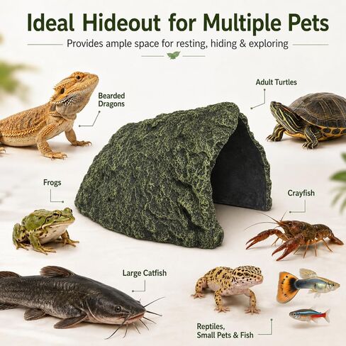Oversize Resin Rock Reptiles Large Hideout Cave – Ideal for Turtles, Lizards, Bearded Dragons, Leopard Geckos, Snakes, Amphibians,Small Pets and Fish – Perfect for Aquarium and Terrarium Habitat Decor in Kuwait