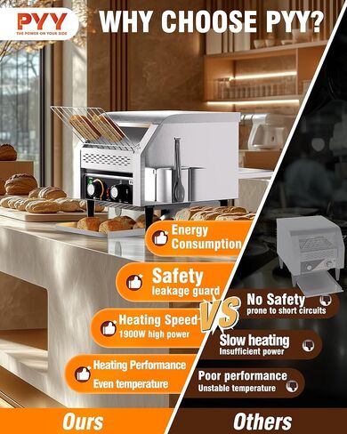 محمصة الخبز التجارية PYY - فرن تحميص كهربائي بحزام صناعي، 300 شريحة / ساعة شديدة التحمل، من الفولاذ المقاوم للصدأ لبوفيه مطعم كعكة الخبز والوافل in Kuwait